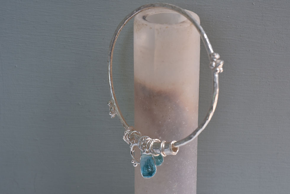 Thumbnail: Silver and Enamel motif bangle- Wide water-M/S
