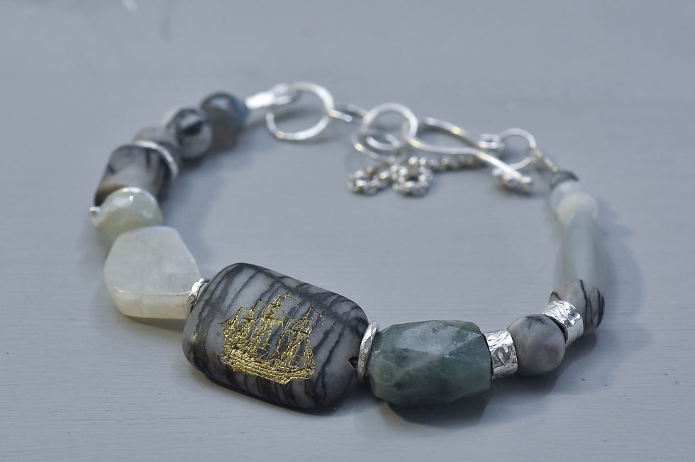 All Stones bracelet with engraved Galleon