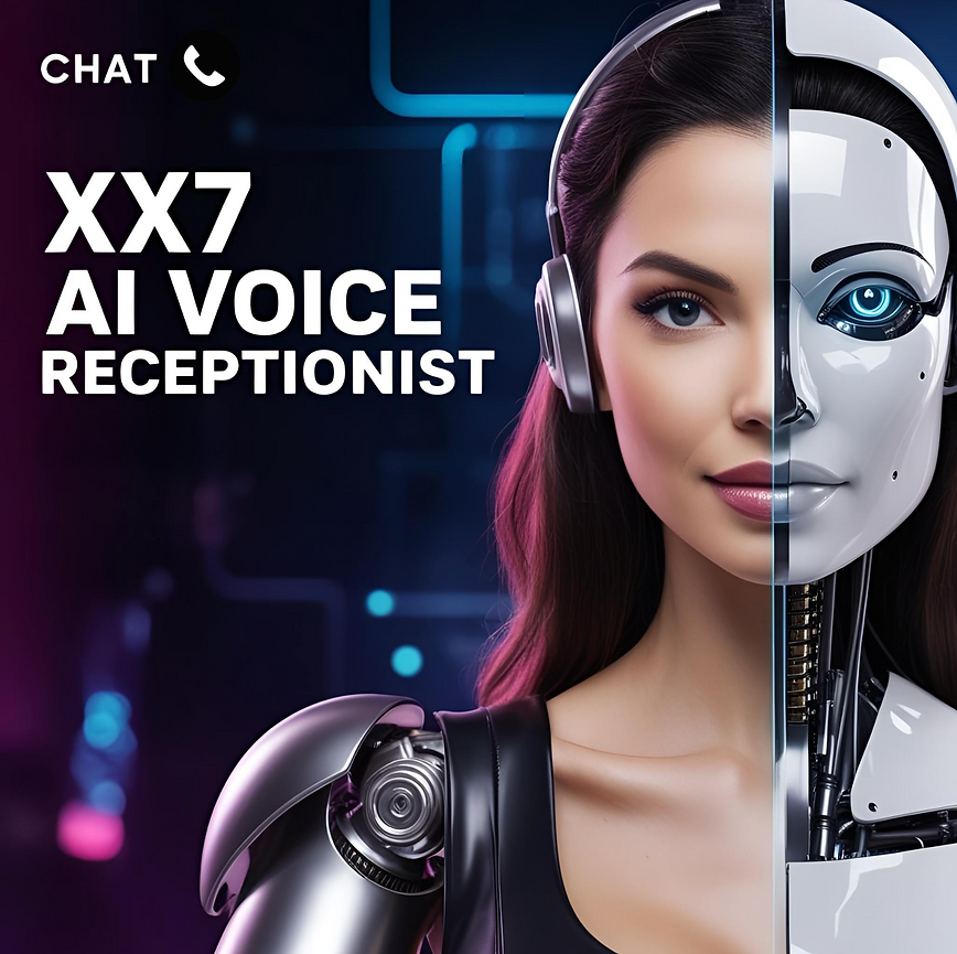 an xx7 ai voice receptionist, she appears to be half human and half robot