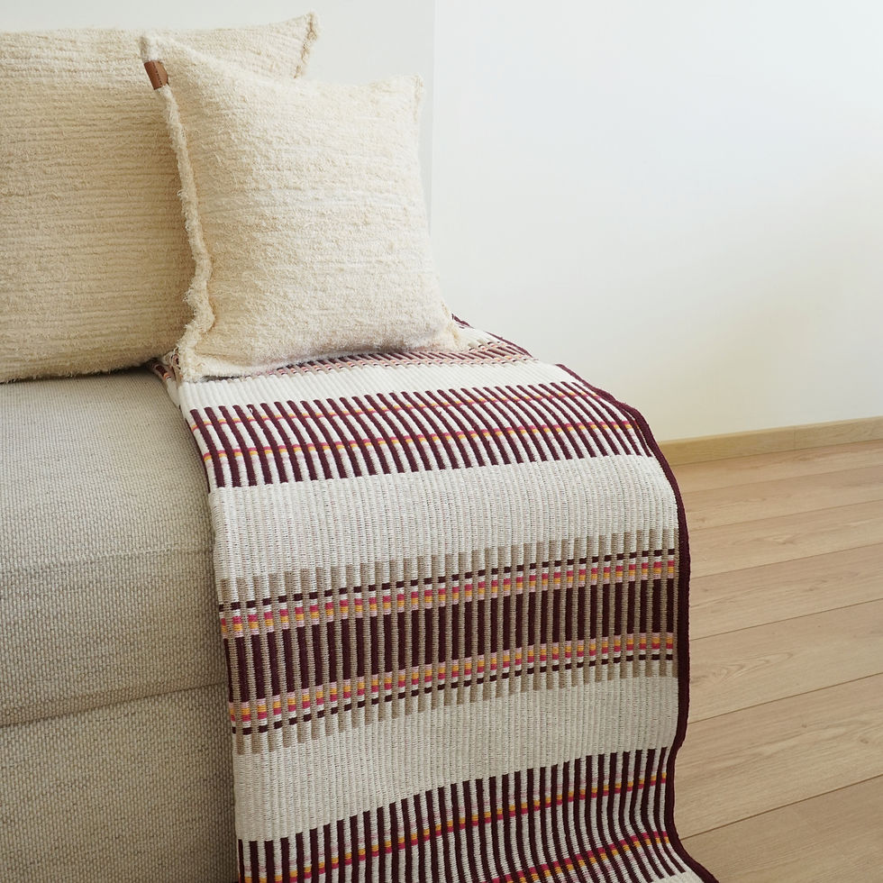 Miniature : Adraga Blanket, Cream/Burgundy