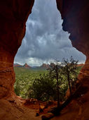 Framed canyon view from the Birthing Cave off of Long Canyon Trail