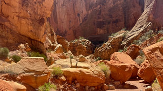Massive boulders and canyon walls at entrance to Chimney Rock Canyon