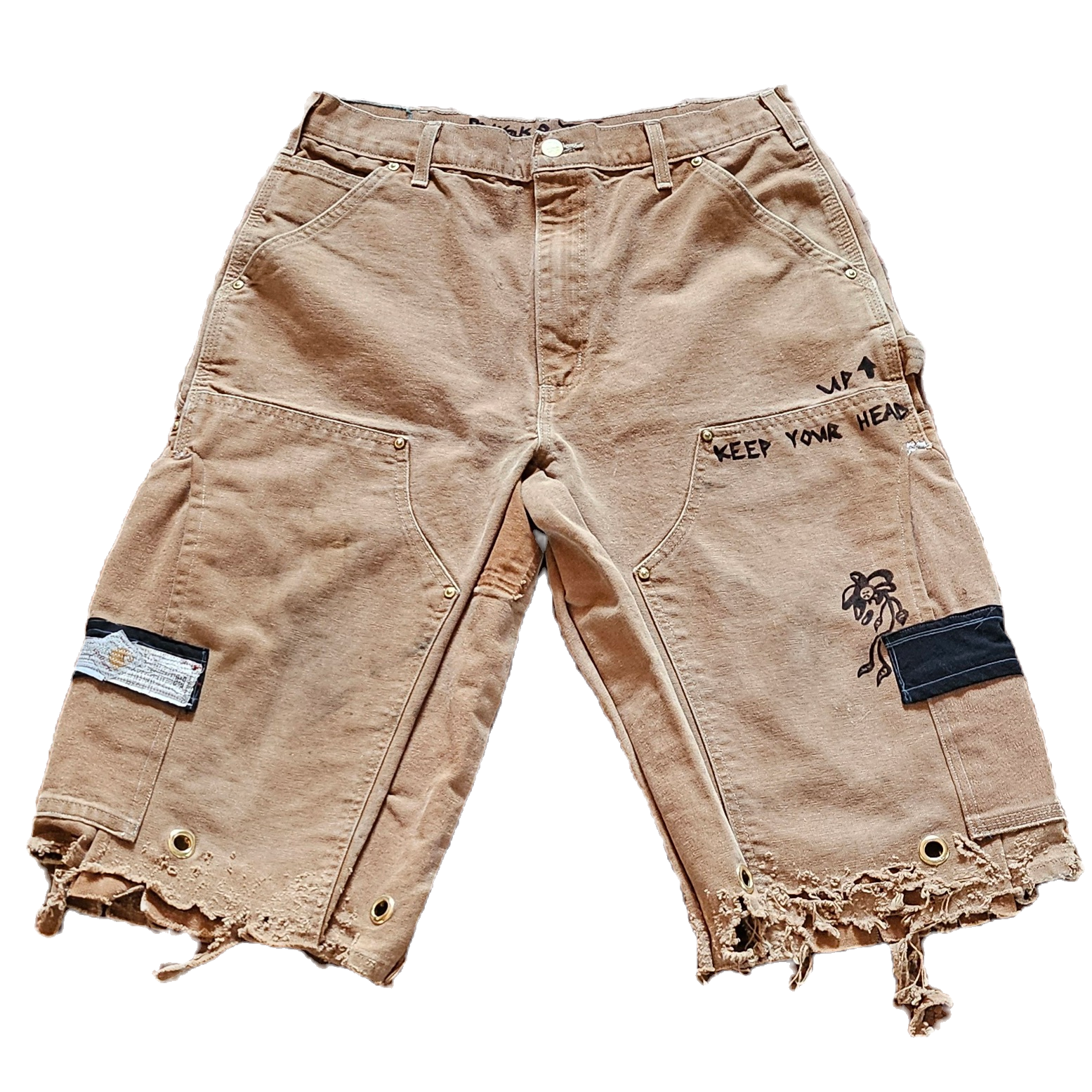Distressed tan jorts