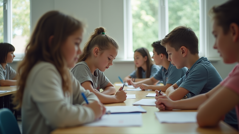 Close-up view of a classroom with students engaged in a challenge-based learning activity