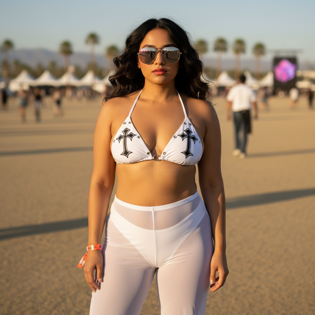 Gothic cross appliqué bikini top - WHITE