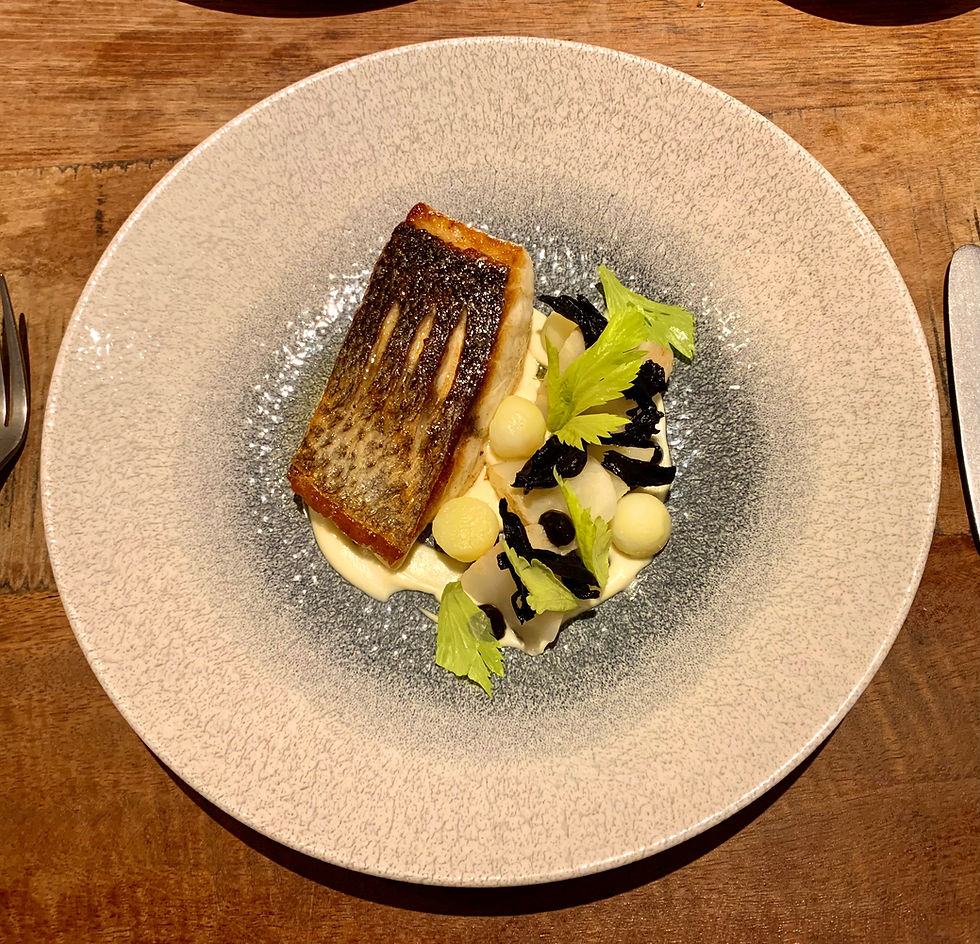 The Homestead Kitchen, Goathland food: sea bass with celeriac