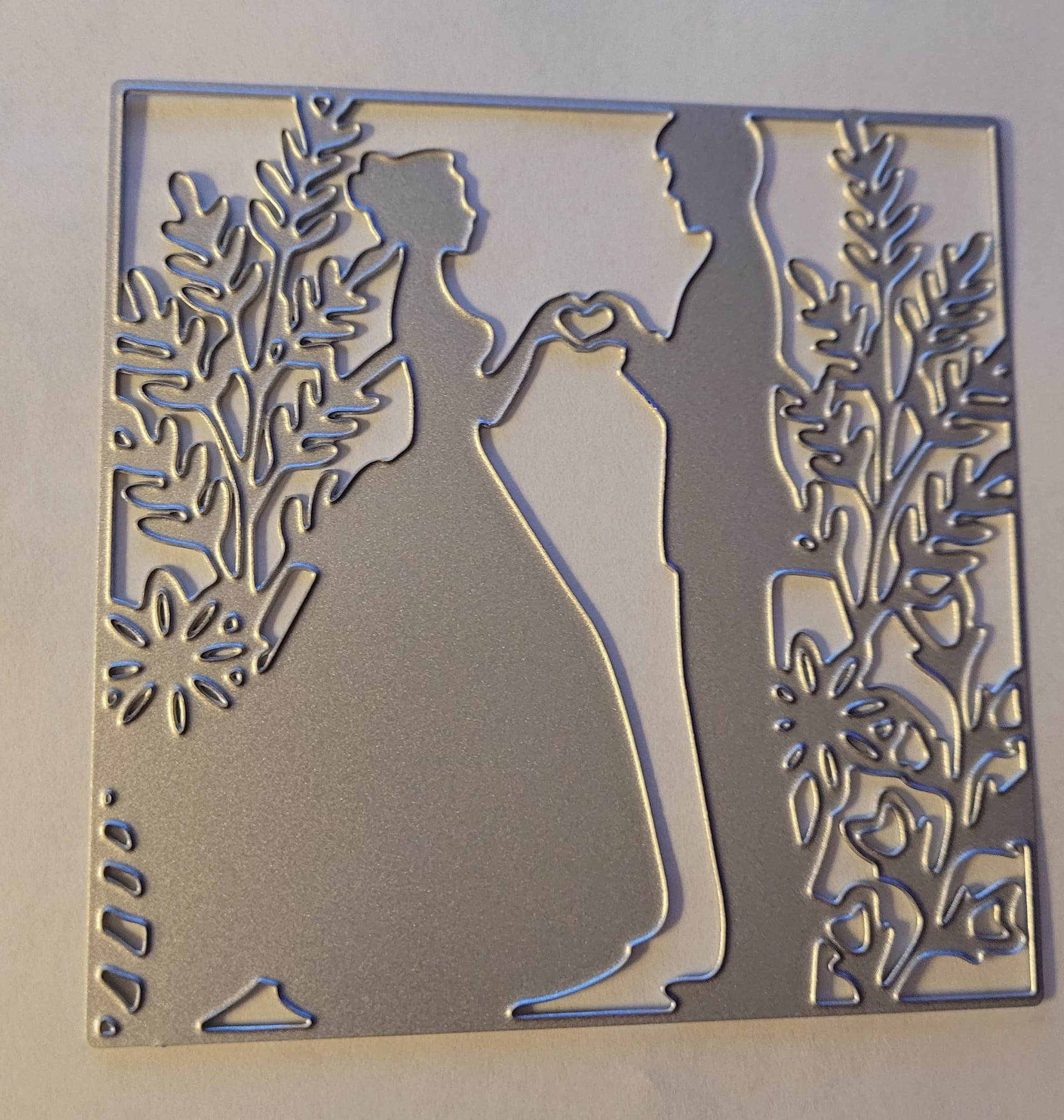 Wedding Couple in Square with Vine Flowers Metal Cutting Die