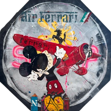Peinture pop art de GNelly intitulée Air clin d'œil a l' univers de la vitesse et du reve Œuvre acrylique sur panneau.