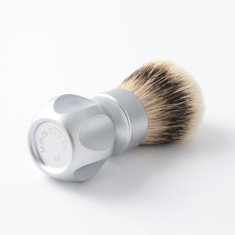 Thumbnail: YAQI GEMINI 24mm Matte chrome metal handle silver tip badger 