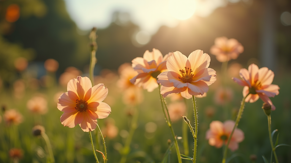 Close-up view of a serene garden with blooming flowers