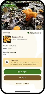 Mushrooms app screen image with open filters for mushroom species and fungi edibility. Users can customize their mushroom ID search by selecting specific mushroom species and their edibility, which simplifies the search and helps find the perfect spot for mushroom foraging in any country. This mushroom app feature enhances user convenience by considering their individual preferences.