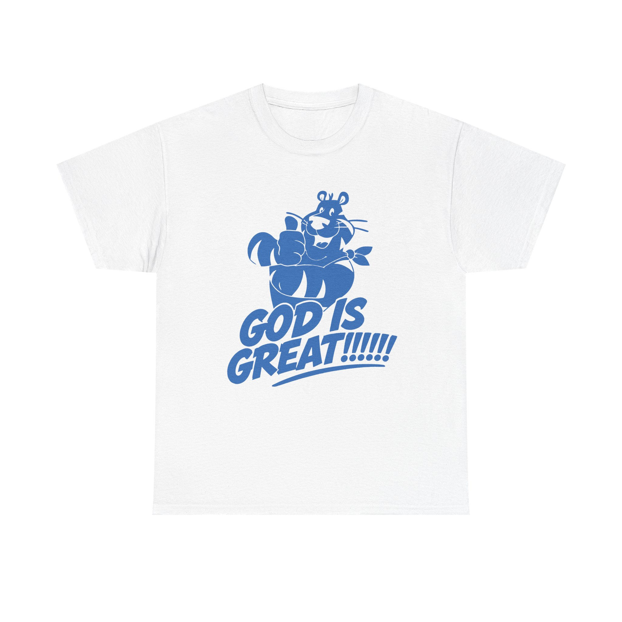 Copy of God Is Great T‑Shirt — Retro Blue Cartoon Lion Praise Tee