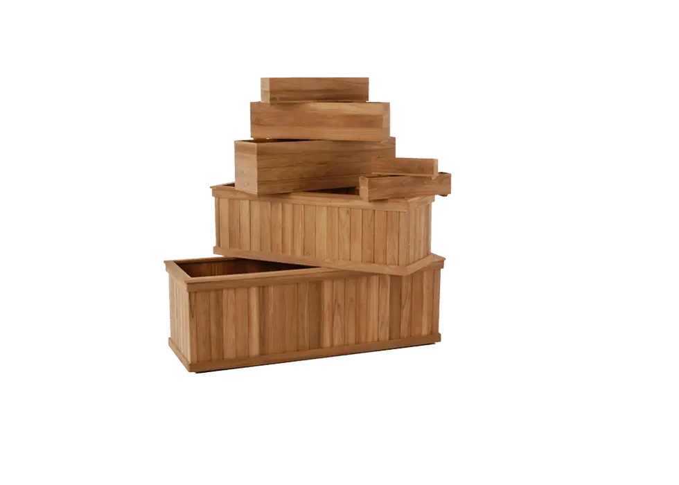 teak wood planters stacked by DTH