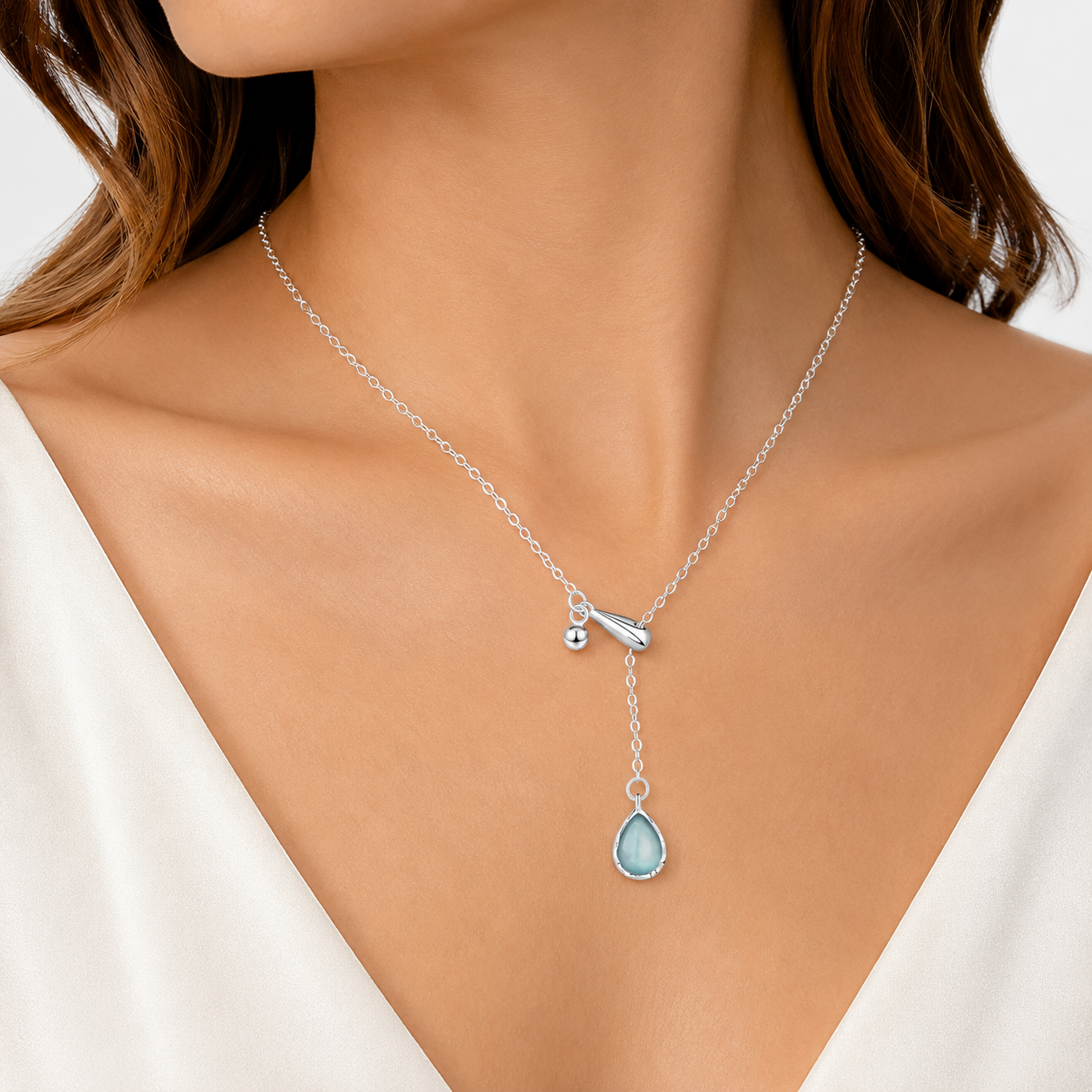CADENA DE PLATA GOTA AZUL