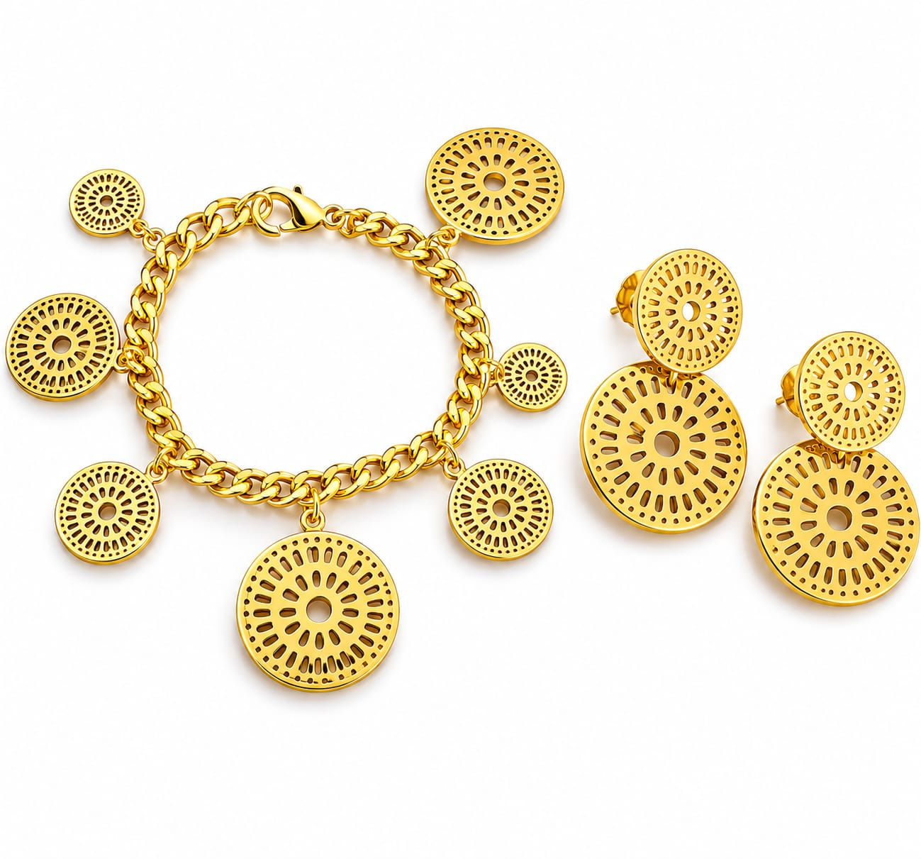 SET ARETES Y PULSERA MANDALA DORADO