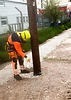 Telecommunications engineer carrying out an overhead network survey during Openreach PIA training.