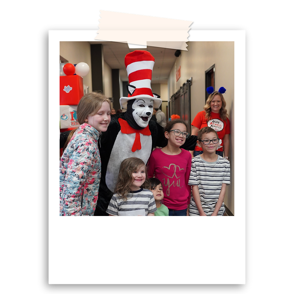 Cat in the Hat posing with students