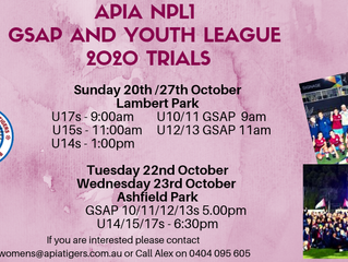 APIA NPL1, GSAP AND YOUTH LEAGUE TRIAL UPDATE