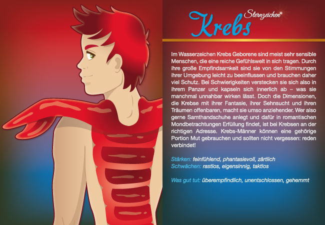Illustrierte Grußkarte Sterzeichen Krebs mit Text und Bild