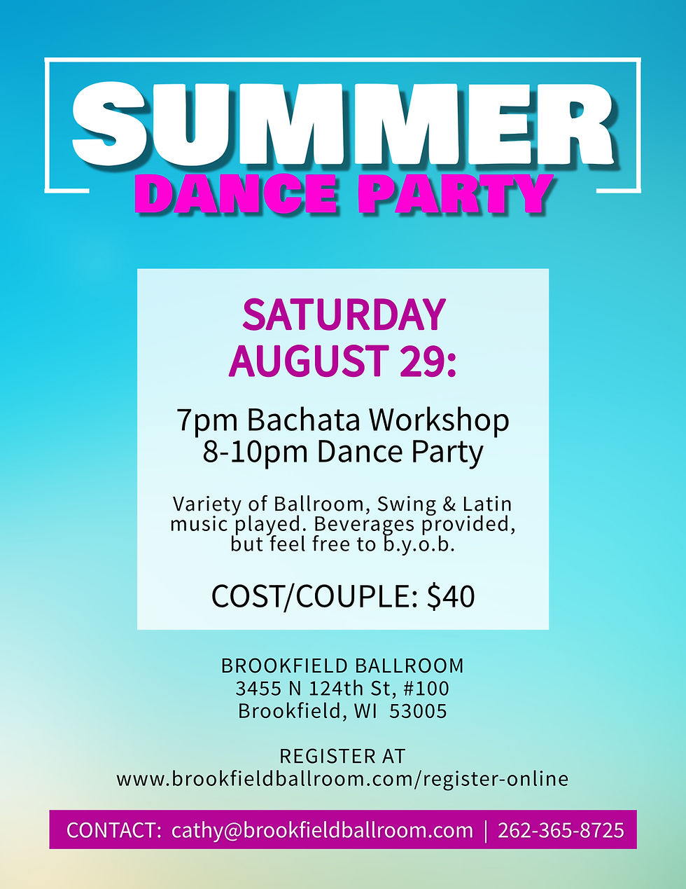 Sat, Aug 29 Dance Party w/Bachata Workshop
