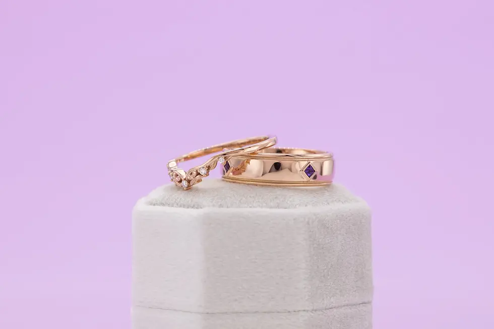 Thumbnail: 2.10CT Princess Amethyst Diamond Couple Wedding Band Ring