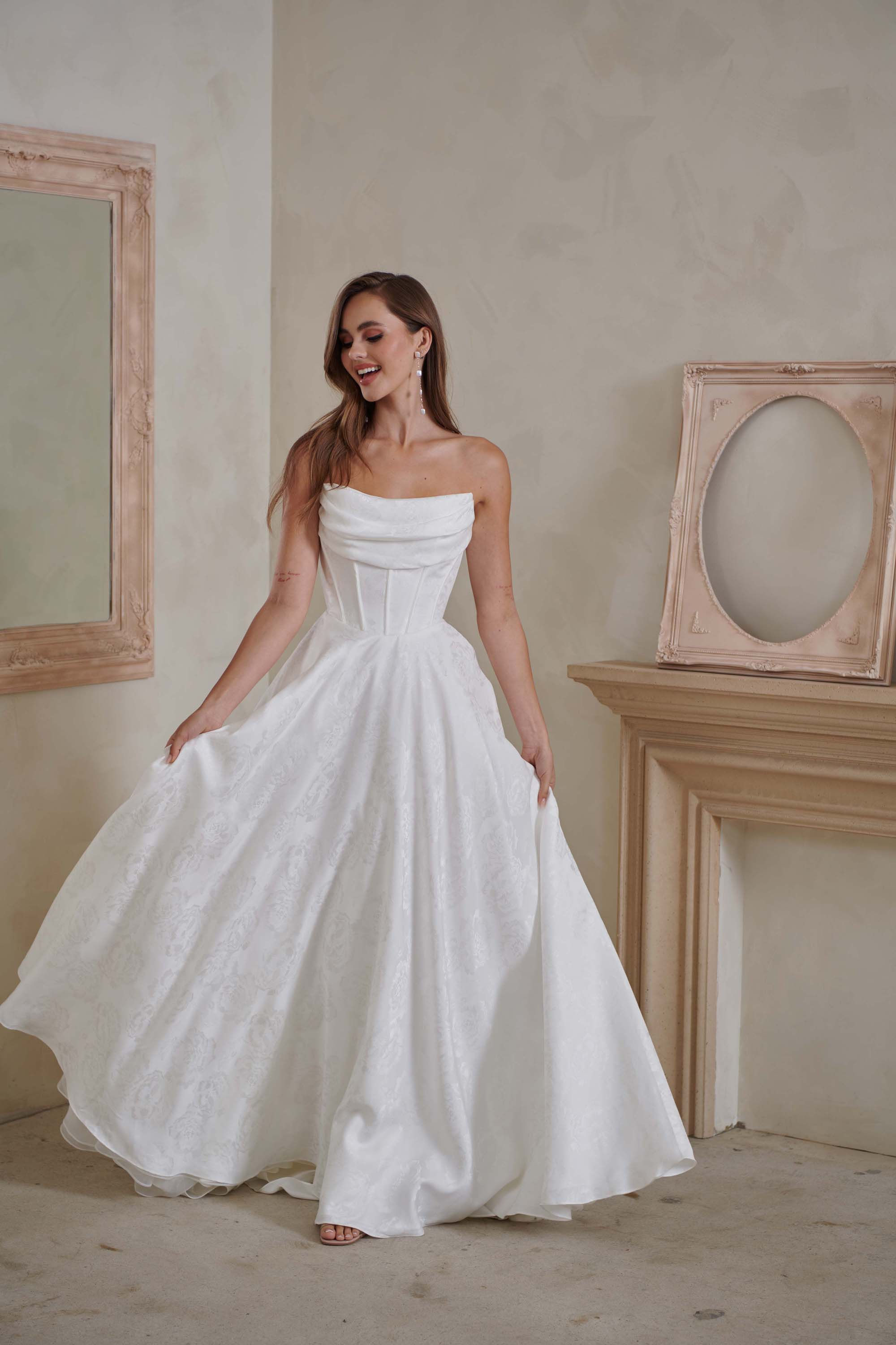 Greer floral jacquard wedding dress by Serene by Madi Lane at Pretty Smithy Bridal Devon