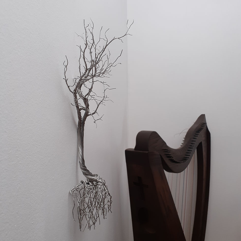 Thumbnail: From Within by CG Swanson stainless steel wire tree sculpture side view hanging on wall