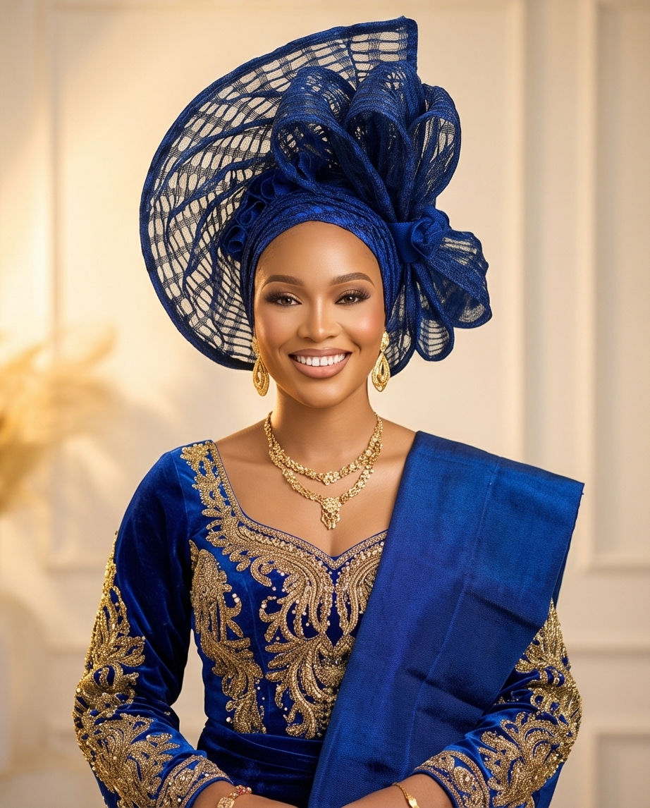 Thumbnail: Royal blue Auto Gele / Wedding Auto Gele / Ready made Auto Gele .