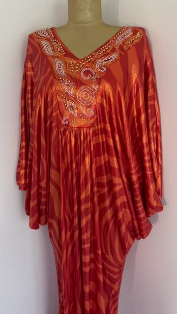 Orange Kaftan with Rinestones, African Wedding Kaftan