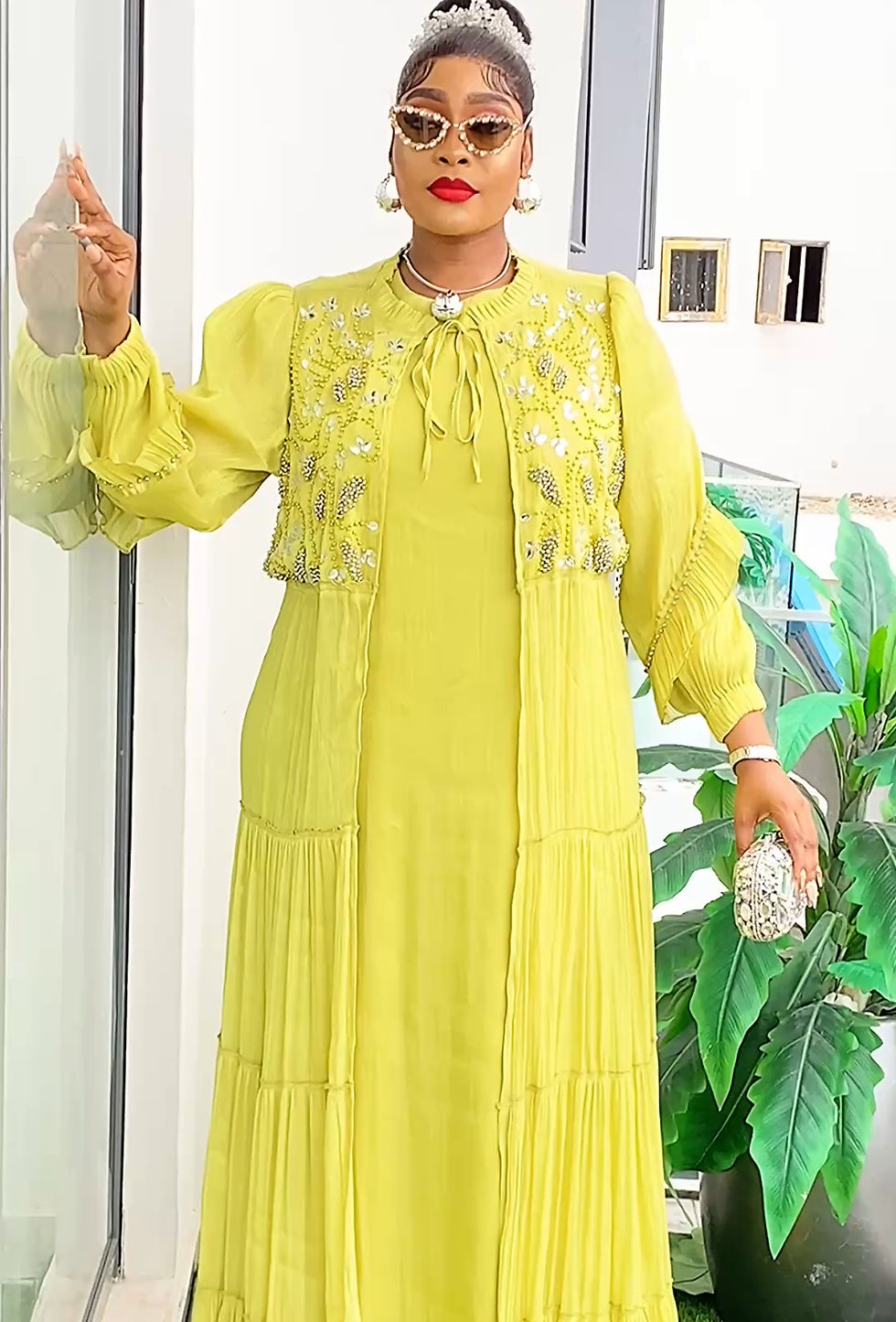 Beautiful Two piece Lemon Embellish Dress, Ladies Birthday party Dress.