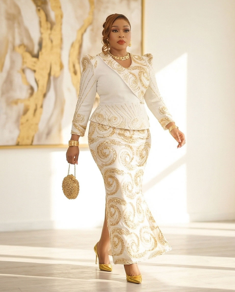 Thumbnail: Gold Sequins Wedding Gown , Mother of the Bride Wedding Dress