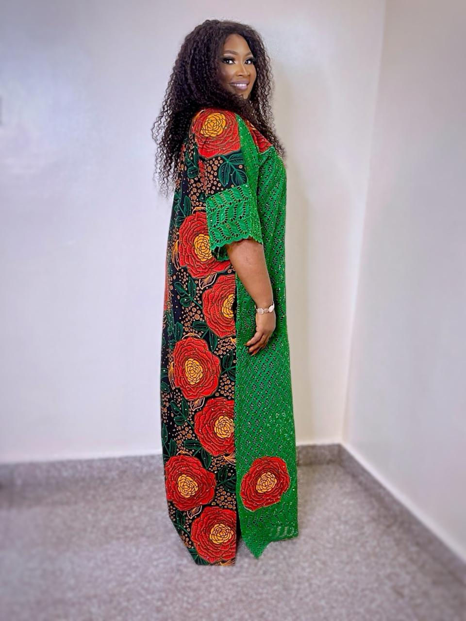 Thumbnail: Stylish Bella Long Dress, Rich mummy vibe maxi Dress, Ankara Lace Flower  Dress 