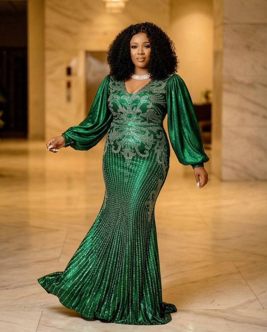 Luxurious Green Evening Party Dress, Birthday Celebration Gown,