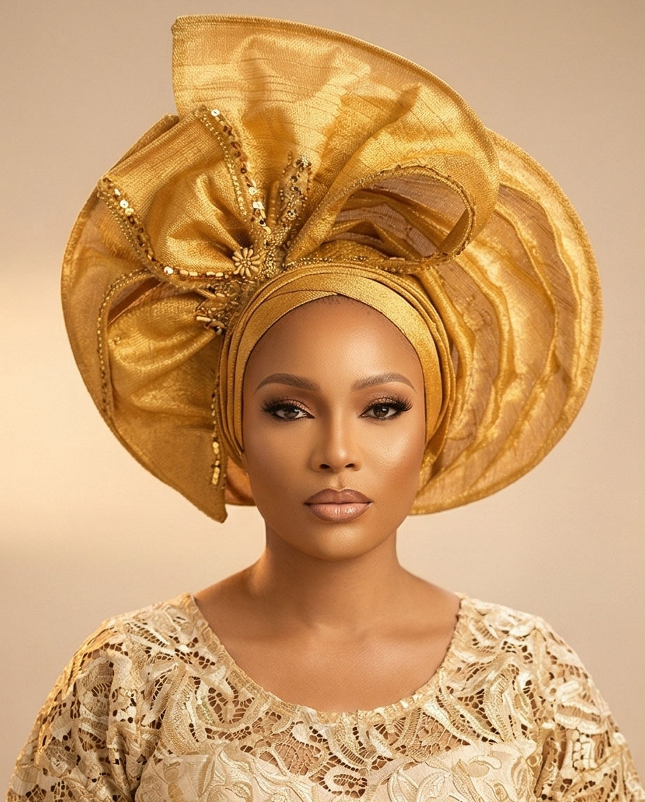 Aso Oke Auto Gele , Ready Made Auto Gele , Guest Wedding Head Tie.