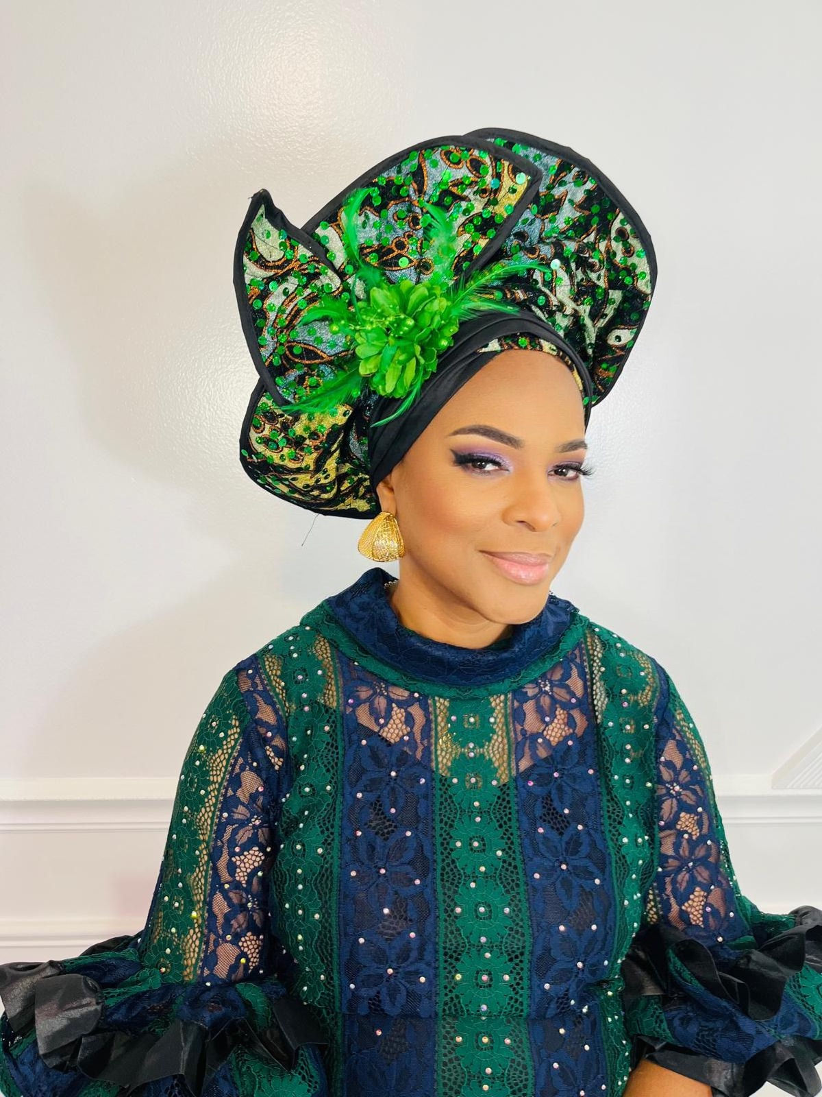 African Sequins Auto Gele / Ready made Auto Gele / Rich mummy Gele / Bridal Gele