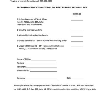 USD 403 Items for Sealed Bid Due Nov 30