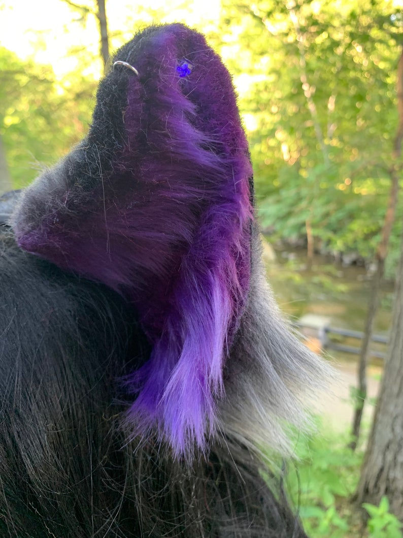 Thumbnail: Asexual Purple and Gray Kitten Ears, Pride 2021 Collection. Handmade Faux Fur Ki