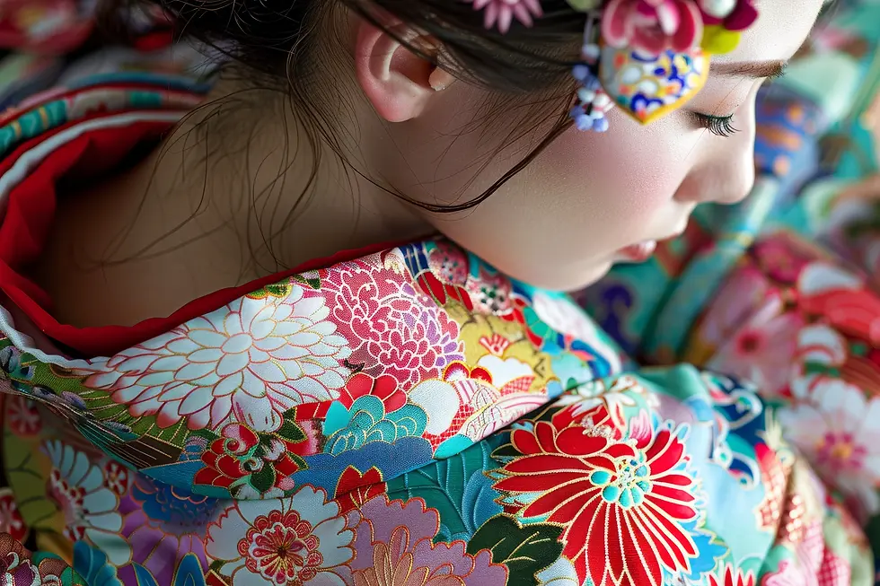 Femme portant un kimono traditionnel japonais aux motifs colorés