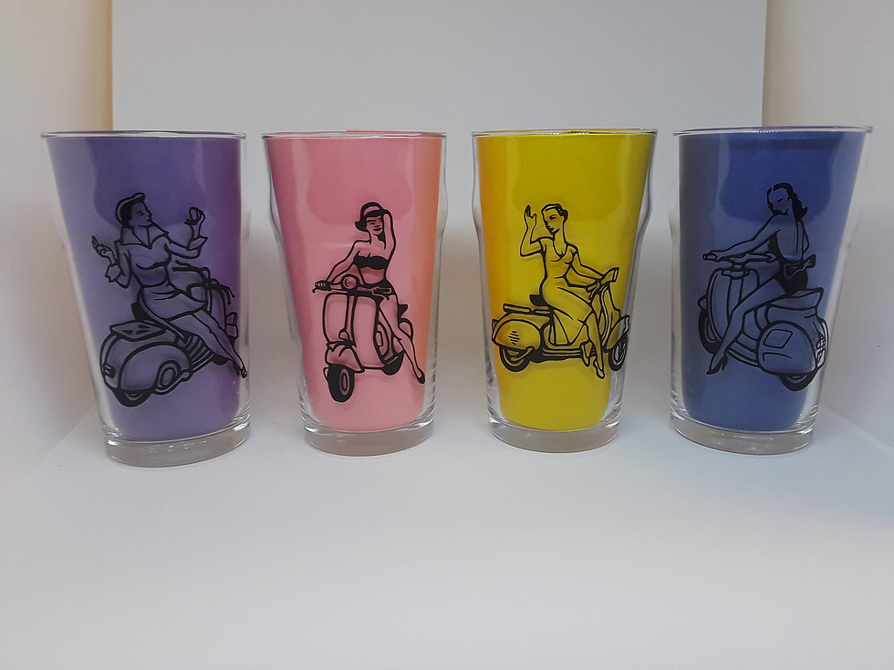 Thumbnail: Vintage Scooter Girls IMPERIAL PINT GLASSES Handcrafted SET