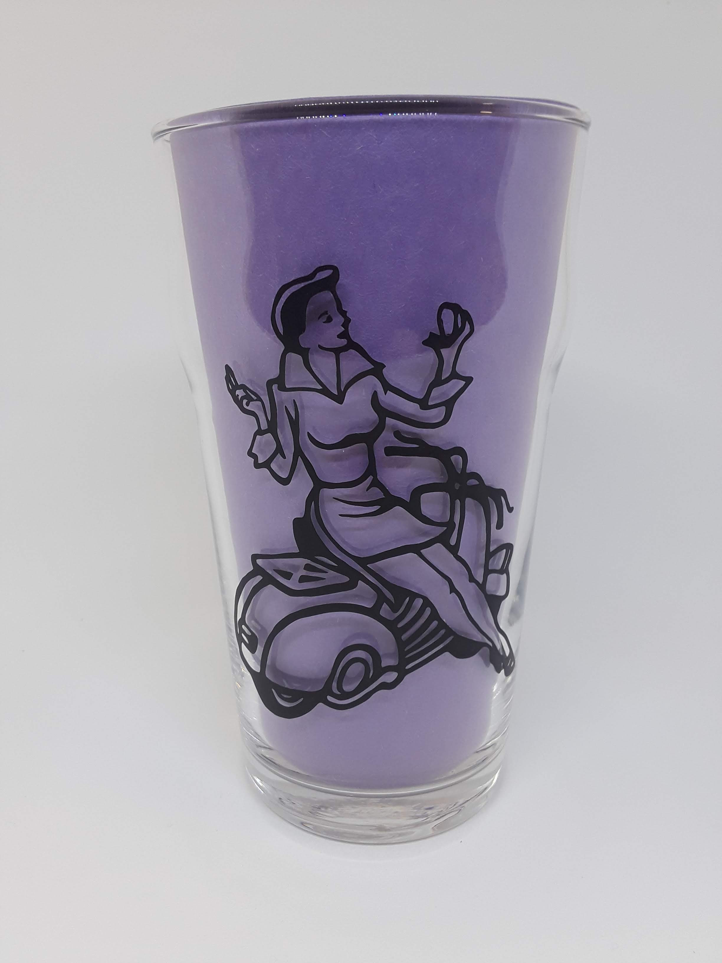 Vintage Scooter Girl IMPERIAL PINT GLASS Handcrafted v1