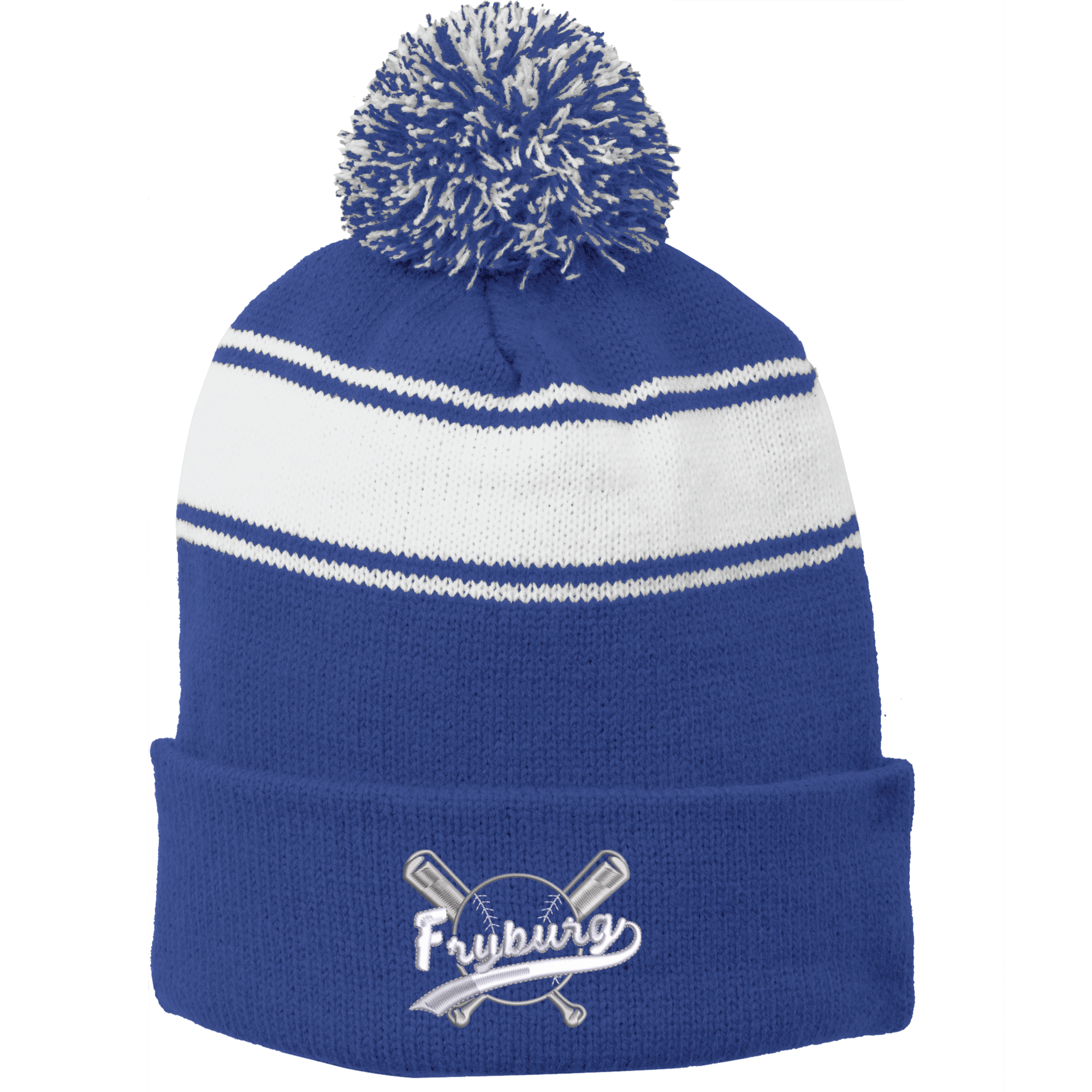 Fryburg Baseball "Embroidered" "Bat Logo" Sport-Tek® Stripe Pom Pom Beani