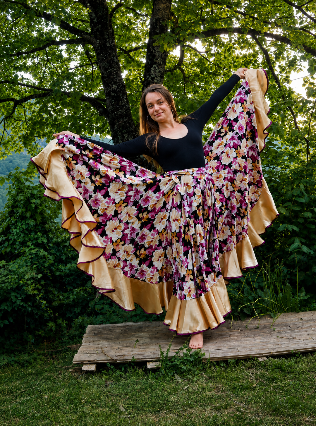 Jupe tzigane romani russe très ample violet or doré