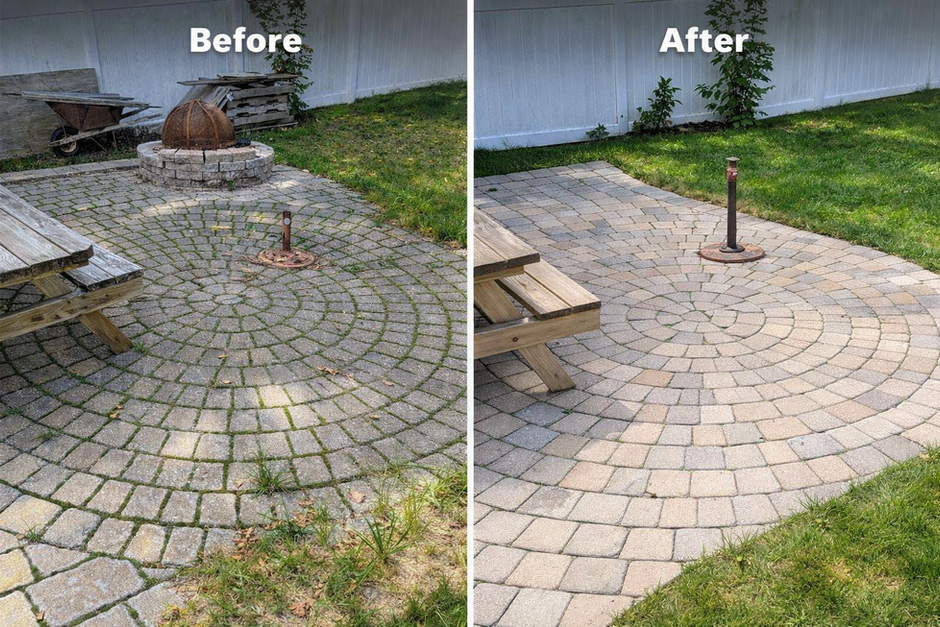Stamped concrete pool area cleaning in Billerica
