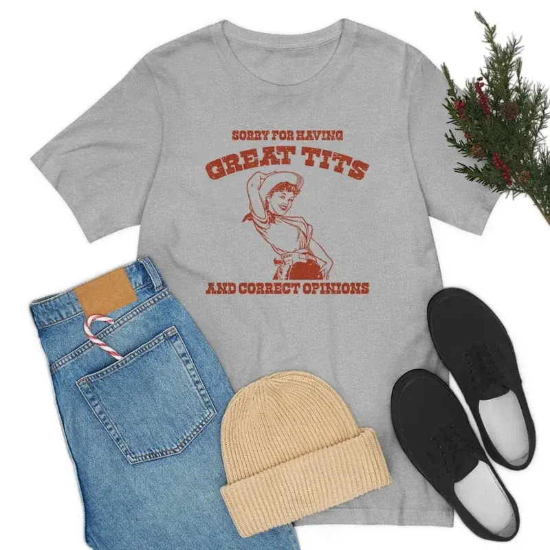 Thumbnail: Feminism Funny Meme Shirt Sorry for Great Tits Graphic Top Short Sleeve Cowgirl 