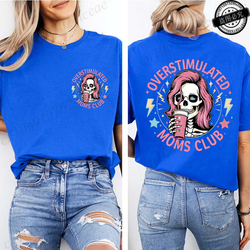 Thumbnail: Women Overstimulated Moms Club Funny Skeleton Graphic T Shirt Vintage Y2K Street