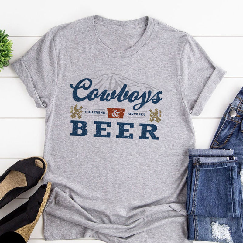 Thumbnail: Cowboys Beer Women's Vintage Western T-Shirts Hippie Funny Drinking Tshirts Cowg
