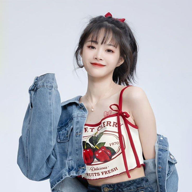 Thumbnail: Summer Hottie Sexy Cherry Print Tank Top Women Sweet Bow Sleeveless Slim Camisol