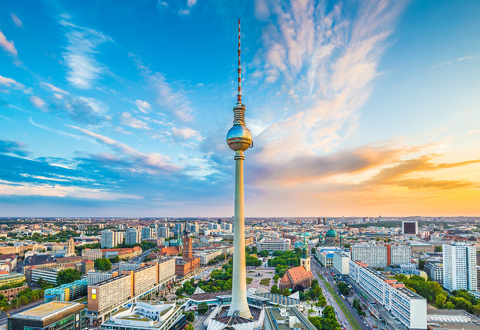 Aerial view of Berlin skyline with famou