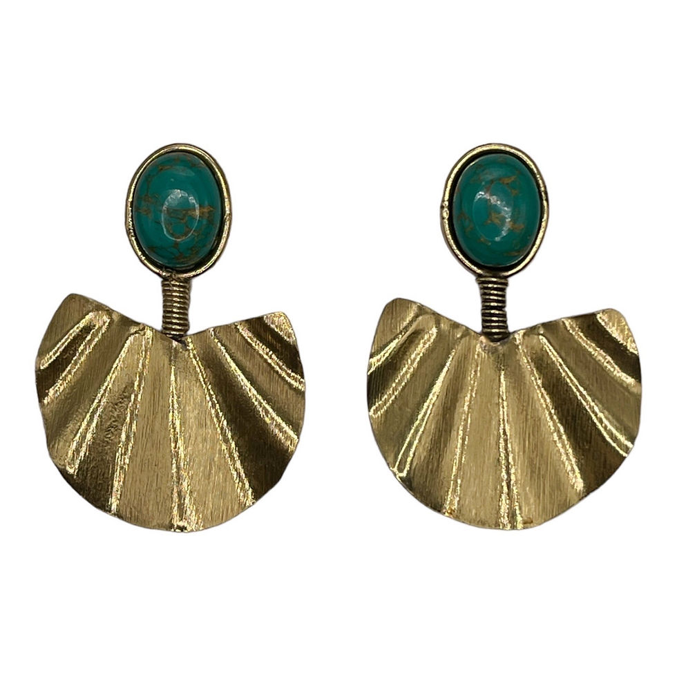 Brushed Gold Brass Earring w/ Turquoise Flake