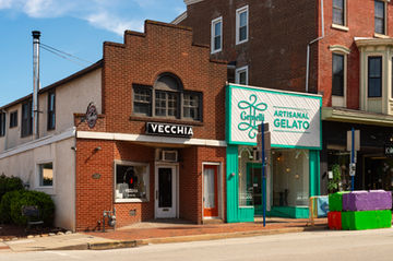 Downtown building and storefront on Bridge Street in Phoenixville, Pennsylvania, USA.
